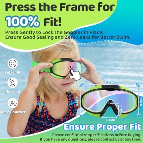 Vvinca Kids Swim Goggles 2 Pack, No Hair Pulling Comfort Fabric Strap Swimming Goggles for Kids Age 3-14, Anti-Fog/UV No Leaking Wide View Swim Mask for Toddler Boys Girls, Summer Pool Essentials - Thumbnail 3