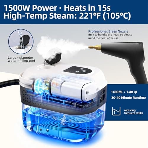 Gyrivav Steam Cleaner, Portable Steamer for Cleaning with 15pcs Accessories, 6-Level Adjustable Handle,15s Heat-Up, 1500W Pressurized Handheld Steam Cleaner for Home,Kitchen, Bathroom, Car,Tile,Grout - Thumbnail 2