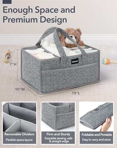 URMYWO Diaper Caddy Organizer - Portable Baby Diaper Caddy with Handle, Large Nursery Organizer Storage Basket for Newborn Essentials, Baby Registry Must Have Shower Gift for Home and Car Travel - Thumbnail 5