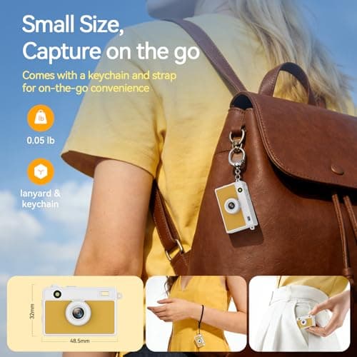 HOTU Mini Keychain Camera, 2K 20 MP Mini Digital Camera with 16G Card for Travel and Vlog, Long Battery Life, Photo Video Camera Compact and Portable for Kids, Teens, Yellow - Thumbnail 4