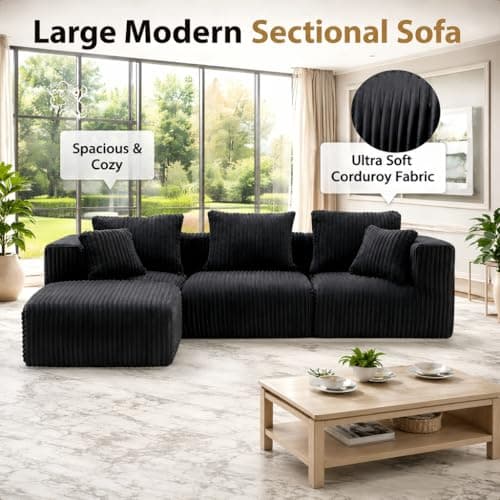 Deep Seat L Shaped Couch, Modular Boneless Sectional Sofa with Ottoman, Modern Cloud Sectional Couch, No Assembly Living Room Sofa for Apartment, Bedroom & Living Room, 3 Seat + 1 Ottoman - Thumbnail 4