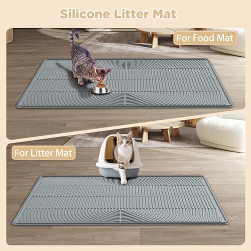 AMOK Cat Litter Mat, Extra Large Silicone Litter Box Mat 40" x 28", Waterproof Litter Trapping Mat for Cats, Durable and Easy to Clean, Grey - Thumbnail 6