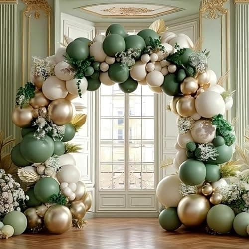 Sage Green Balloon Garland Arch Kit 158Pcs Sand White Gold Green Balloons for Birthday Jungle Safari Party Decorations - Thumbnail 5