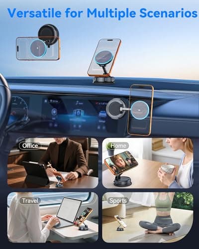 15W MagSafe Car Mount Charger, Magnetic Wireless Car Charger with Vacuum Suction Cup & Nano Adhesive Base, 360° Rotatable Strong Hold Car Phone Mount for iPhone 17 16 15 14 13 12 Series, Samsung S26 - Thumbnail 3
