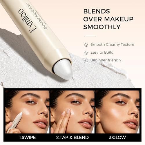 Exmiloo Multi-Use Cream Highlighter Stick for Face, Pearly Ivory Glow - Thumbnail 5