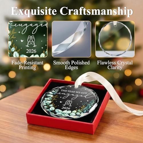 Engagement Gifts for Couples - Crystal Glass 2026 Engagement Ornament, Newly Engaged Gifts for Women, Her - Bride to Be Gift, Fiance Gifts - Engaged Christmas Party Decorations - Thumbnail 6