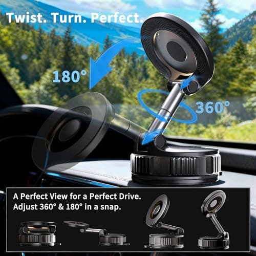 RayLink for MagSafe Car Phone Holder [120LB Suction & 2800gf Magnet] 360° Adjustable for Magnetic Phone Mount Compatible for iPhone 17/16/15/14/13/12 Series - Thumbnail 4