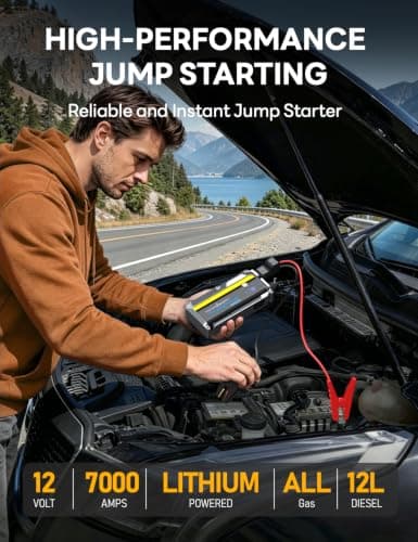 Sharmeal Jump Starter, 6000A Battery Jumper Starter Portable (All Gas/10.0L Diesel), 12V Jump Box Car Battery Jump Starter with Smart Jumper Cables, LED Light - Thumbnail 3