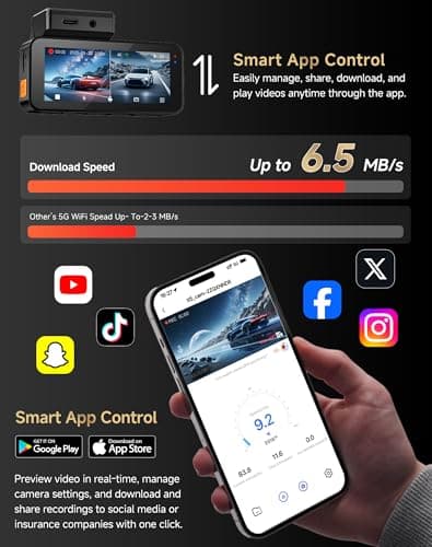 VIRROW Dash Cam Front and Rear: 4K+2.5K Dash Camera for Cars with Touch Screen 3.39" - Dashcam with WiFi APP Control 64GB Parking Mode Night Vision Loop Recording Emergency Lock (X5) - Thumbnail 5