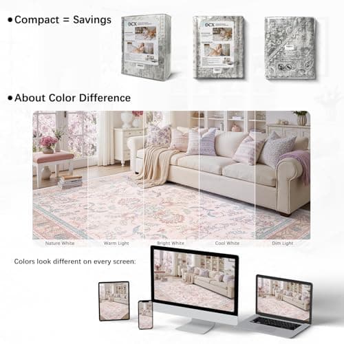 DCX Area Rug 4x6 Botanical Floral Washable Rugs in Pink and Blue Soft Non Slip Low Pile Stain Resistant Carpet for High-Traffic Areas Bedroom Kitchen Entryway - Thumbnail 4