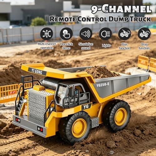 ADTHLIER Remote Control Excavator (11-Channel), Dump Truck, Bulldozer, Loader (9-Channel), 2.4GHz Remote Control Construction Vehicles, Metal Construction, with Cool Lights and Sound Effects, 4-Pcs - Thumbnail 5