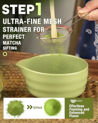 Matcha Whisk Set - 5PCS Matcha Set Includes 17OZ Chawan with Spout, Bamboo Chasen Whisk with Ceramic Holder, Matcha Scoop and Stainless Sifter, Matcha Kit for Ceremony, Gift for Matcha Lovers - Thumbnail 5