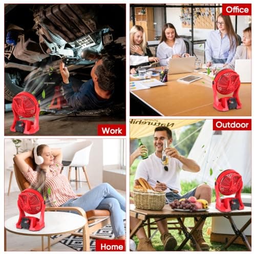 Cordless Battery Operated Fan Compatible with Milwaukee M18 18V Battery, 10in Portable Rechargeable Fan Variable Speed Hanging Hook Up to 4.5 Hrs Runtime for Camping, Jobsite, Outdoor(NO Battery) - Thumbnail 5