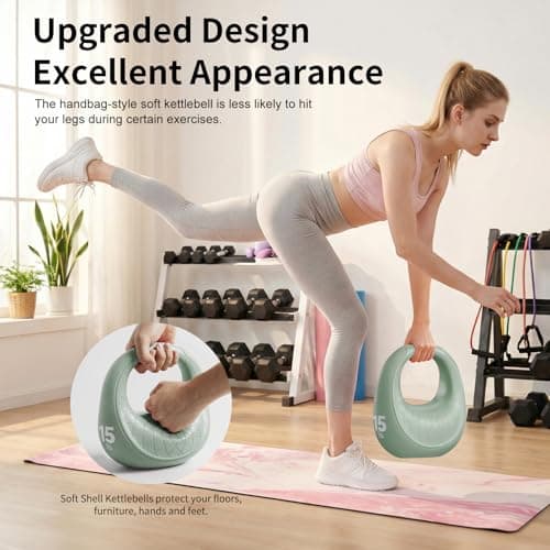 KYVYZOIC Soft Kettlebell, Kettlebell Anti-Slip Grip with Cushioned Impact-Resistant Base, Handbag Kettlebell Strength Training for Home Workouts, Kettlebells Set Full Body Strength Training - Green - Thumbnail 2