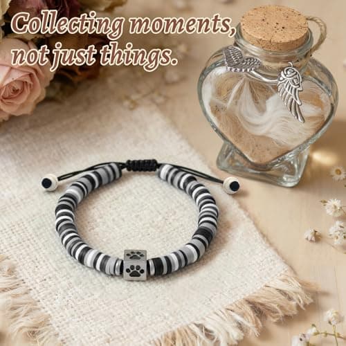 COSOWO Dog Memorial Bracelet – Adjustable Pet Keepsake with Paw & Heart Charm, Sympathy & Remembrance Gift for Dog Loss, Cat & Pet Bereavement, Black - Thumbnail 4