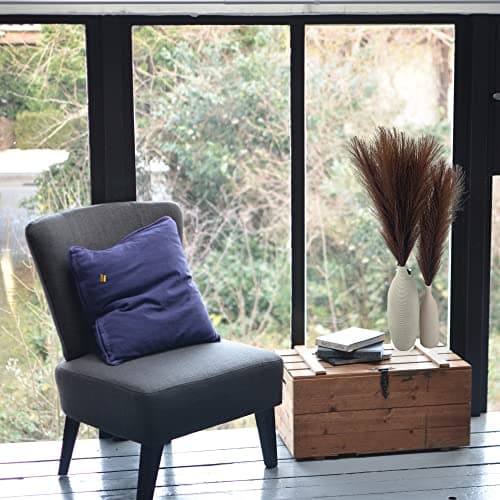Faux Pampas Grass Small, 17" Dark Brown Artificial Pampas Grass Fluffy 3 Pcs pompous Grass Flower Arrangement and Vase Filler for Boho Home Wedding Decoration - Thumbnail 2