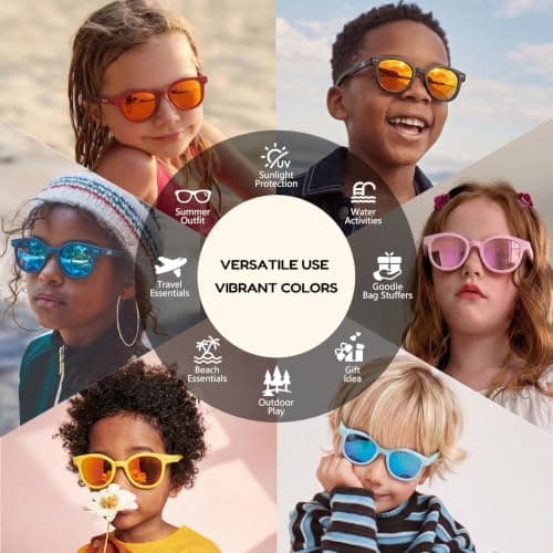 EYEBUDDY Kids Toddler Sunglasses Age 2-4/3-5 Boys Girls Polarized UV Protection Sun Glasses for Age 2-8 (Age 2-8/2-Pack, A9-Kids Sunglasses-Dazzling Pink & Yellow) - Thumbnail 5