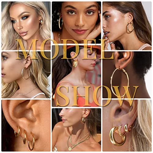 42 Pairs Gold Hoop Earrings Set for Women, Fashion Chunky Pearl Earrings Multipack Twisted Statement Earring Pack, Hypoallergenic Small Big Hoops Earrings for Birthday Party (Gold-42 pairs) - Thumbnail 5