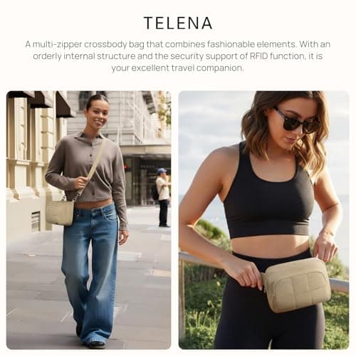 Telena 3-Zip Crossbody Bags for Women - Convertible RFID Anti-Theft Cross Body Bag for Everyday Use Khaki - Thumbnail 2