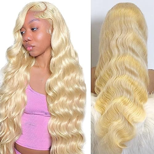 Lotulo 613 HD Lace Frontal Wig 13x6 200% Density, Body Wave Lace Front Wigs Human Hair, Pre Plucked Bleached Knots with Baby Hair 10A Russian Blonde Human Hair from Young Girl Can be Dyde (32 Inch) - Image 1