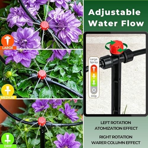 120FT Drip Irrigation System for Garden: Quick Connect 1/4" PE Tubing 18Pcs Automatic Water Sprinkler Kit Adjustable Misting Part Watering Hose, Outdoor Raised Bed Plants Flower Yard Greenhouse - Thumbnail 4