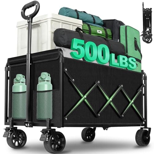 Folding Wagon Cart with All-Terrain Wheels – Heavy Duty Collapsible Utility Wagon for Grocery, Sports, Garden, Camping, Shopping (Black 500LBS) - Image 1