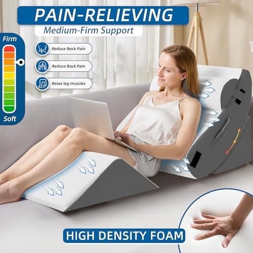 HABUTWAY 4Pcs Orthopedic Wedge Pillow, Bed Pillow for Sleeping, Post Surgery Foam Wedge Pillow for Back Pain Relief, Triangle Adjustable Support Pillow with Machine Washable Cover, Dark Grey - Thumbnail 3