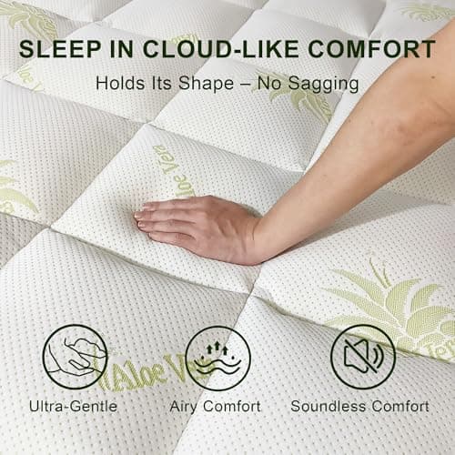 Mattress Topper Queen Size Aloe Vera Blend Viscose Derived from Bamboo Pillow Top - Extra Thick Padded Mattress Pad & Protector, Breathable Fitted Deep Pocket 8-21, Ultra Soft & Supportive 1100GMS - Thumbnail 3