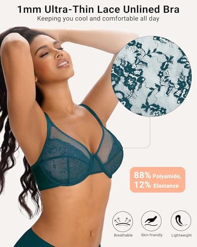 As Fairy Minimizer Bras for Women Full Coverage Unlined Lace Bra Plus Size Supportive Underwire Bras(Balsam Blue 36DDD) - Thumbnail 2