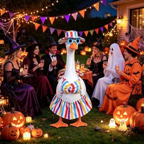 yuboo Bikini Porch Goose Outfits, Rainbow Summer Goose Clothes with Sunglasses and Sun Hat for 23" Cement Lawn Geese Pride Party Decorations, Outdoor Garden Patio Yard Statue Decor - Image 1
