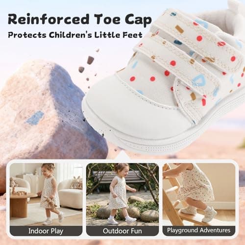 noorkiz Walking Shoes for Babies Wide Toe Box Toddler Sneakers Non-Slip Soft Sole Kids Tennis Shoe for Baby Girls Barefoot Shoe Cartoon Lightweight Easy On Off Outdoor Beige 8 Toddler - Thumbnail 6