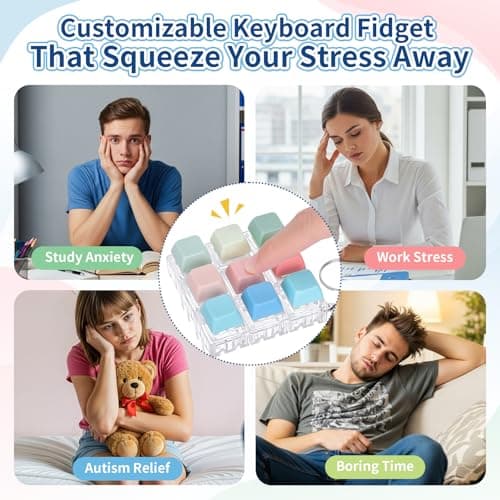 Netholid 9 Pack Clicky Keyboard Fidget Toys for Adults Detachable Keyboard Clicker Keychain for Stress Relief Work Anxiety Travel (GradientColor01) - Thumbnail 5