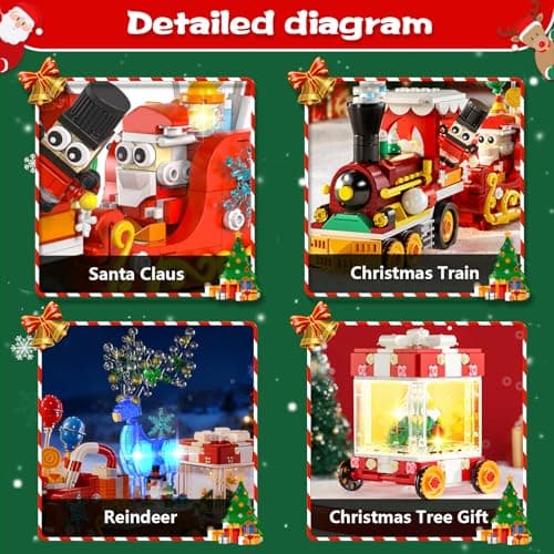 Christmas Train Building Block Set-1461PCS Surprise Christmas Countdown Toys with LED Light Collectible Holiday Block Sets Thanksgiving Xmas Gifts Home Decor for Boys Girls and Adults - Thumbnail 4