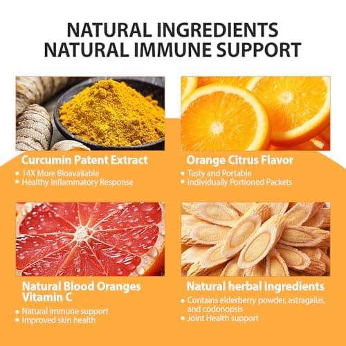PureBotan Turmeric Curcumin Drink Powder, Turmeric Immunity Shots with Vitamin C, Orange Flavor Instant Drink Mix Packets, High Absorption Curcumin Complex CuminUP60, Immune & Joint Support Supplement - Thumbnail 4