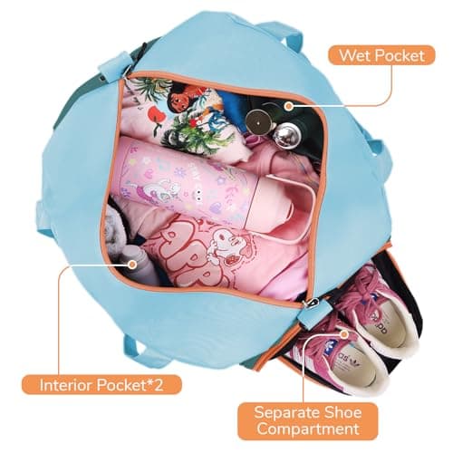 WOOMADA Travel Duffle Bag, Weekend Bag with Wet Pocket & Trolley Sleeve, Overnight Bag With Shoe Compartment, Fit for Sports Practice, Travel and Gifts(green blue) - Thumbnail 5
