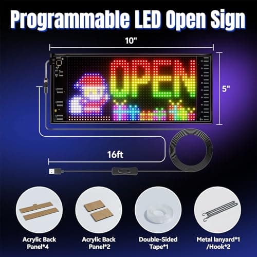 LED Open Sign with Programmable Display, Bluetooth App Control, Multiple Dynamic Effects, for Shop Windows, Cafes, Bars - Thumbnail 4