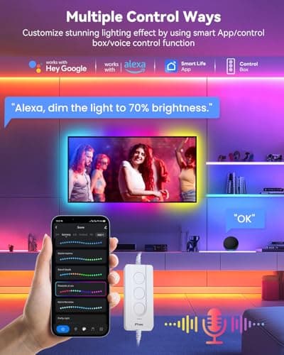 Pak RGB+IC LED Strip Lights for Bedroom & TV, 32.8ft Smart Lights with Remote APP Control, DIY 16 Million Colors, Music Sync Color Changing LED Lighting, 44 Scene Modes, Work with Alexa & Google - Thumbnail 5