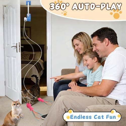 Automatic Cat Toy for Indoor Cats, Interactive Door Hanging Cat Toy with Smart Touch Restart, USB Rechargeable Cat Teaser with Elastic Rope, Adjustable Height Cat Toy for Kittens & Adult Cats (Blue) - Thumbnail 3