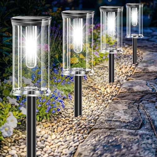 MAOKOT 12 Pack Solar Lights Outdoor,IP65 Waterproof Solar Pathway Lights Outdoor Garden Light, Solar Lights Pathways Cool White LED Landscape Lighting for Walkway, Driveway, Yard, Patio, Garden Decor - Image 1