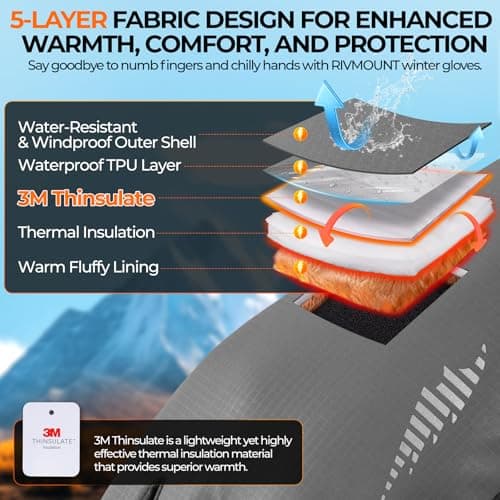 rivmount Winter Gloves 3M Warm Cold Weather Ski Snow for Men Women, Thermal Waterproof Touchscreen Windproof, Suitable for Running, Driving, Cycling, Hiking, Outdoor Sports, Daily Work - Thumbnail 2