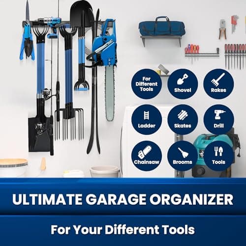 SUKIZZ 64'' All-Metal Garage Tool Organizer Wall Mount – Heavy-Duty Tool Rack Holds 680 lbs, Adjustable Hooks for Garage, Yard, and Garden Equipment - Thumbnail 2
