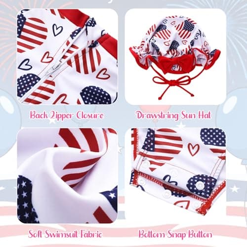 AMAWMW Infant Baby Girl Swimsuit Long Sleeve One-Piece Swimwear with Hat Rash Guard Floral Zipper Bathing Suit Beach Wear - Thumbnail 4