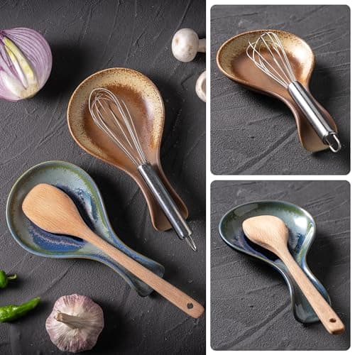 Spoon Rest for Kitchen Stove Top, 8 In Ceramic Large Cooking Spoon Holder for Kitchen Countertop Dishwasher Safe and Heat-Resistant Utensil Rest, Modern Farmhouse Decorative Retro Yellow - Thumbnail 6