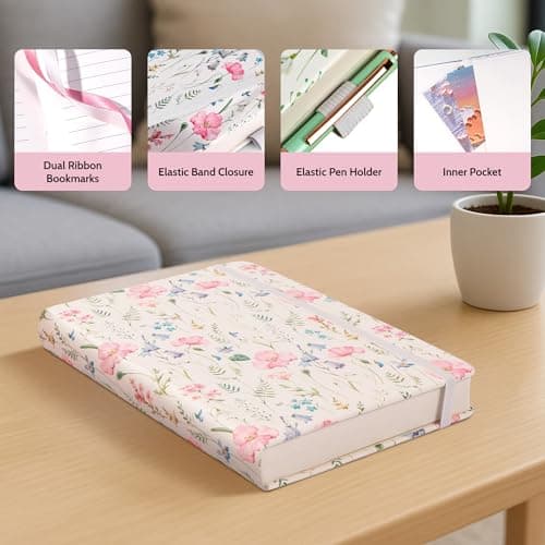 CAGIE Floral Lined Journal for Women – A5 Hardcover Leather Journal Notebook with 320 Pages, 100GSM Paper, College Ruled Notebook, Journaling Notebooks for Writing, Daily Notes - Thumbnail 4