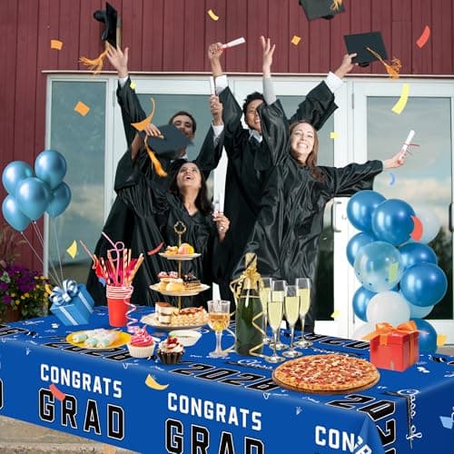 OHOME Graduation Decorations 2026 - Class of 2026 - Plastic Blue Tablecloth for Graduation Party Decorations - Class of 2026 Decorations Party Favors Supplies Banner,2 Pack - Thumbnail 5