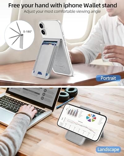 ExtreLife MagSafe Wallet, Work with Apple Find My, Magnetic Phone Wallet Stand for iPhone 17/16/15/14/13/12 Series, 8 Card Holder, RFID Blocking, Rechargeable, Grey - Thumbnail 5