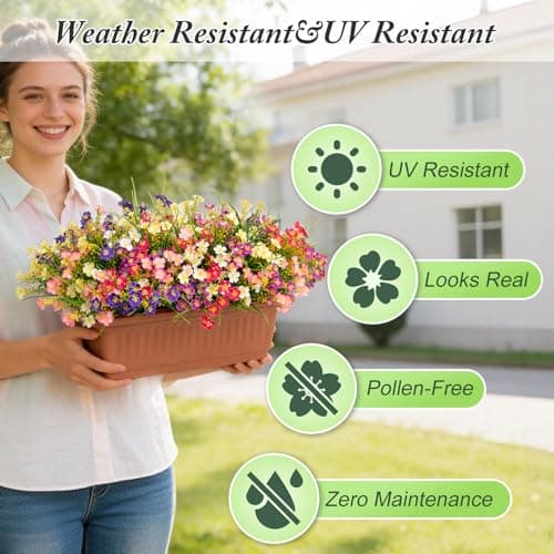Trepcrow UV Resistant Artificial Flower Outdoor, Faux Wildflowers for Spring Summer Decor, Weatherproof Silk Fake Flowers Outside for Planter Bed/Window Box/Porch/Yard/Patio/Vase (18 Bundles) - Thumbnail 3