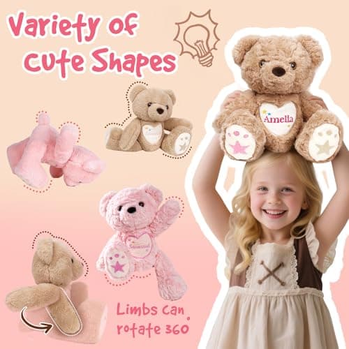 MYPHNEX Personalized Teddy Bear Stuffed Animal, Custom Bear Plush with Embroidered Name, Toys for 1 2 3 Year Old Baby Girls Boys, Customized Christmas Birthday Gifts for Infant Toddler Newborn (Bear) - Thumbnail 4