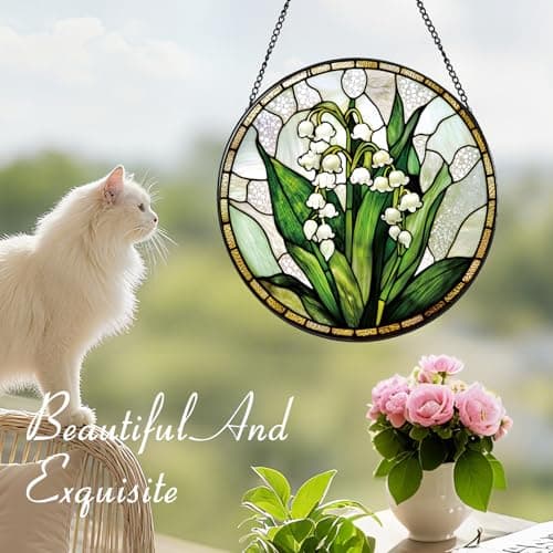Zizzie Stained Glass Lily of the Valley Suncatcher, White, 7.9" - Thumbnail 6