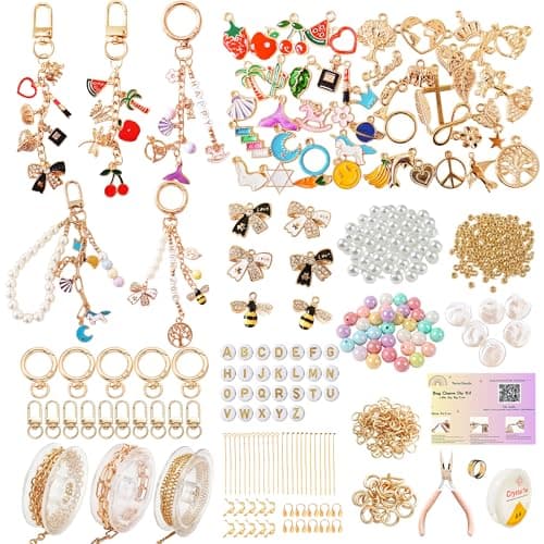 NewOasis 513Pcs Gold Keychain Making Kit & Bag Charm Kit, DIY Lip Gloss Charms & Jewelry Making Supplies with Enamel Charms, Beads, Pliers - Coquette Aesthetic & Preppy Gifts - Image 1